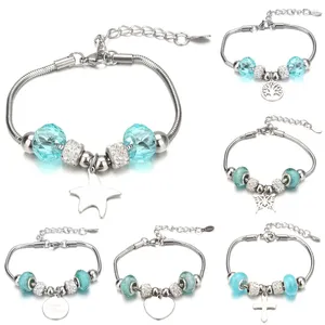 Bracelets de encanto brazalete de moda Elefante Elefante Sky Blue Crystal Beads Marca para mujeres Joyas Girl Friendship regalo