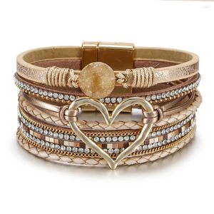 Bracelets de charme Mode Tressé En Cuir Wrap Bracelets Multicouche Résine Pierre Creux Coeur Femmes Cadeau Pulseira