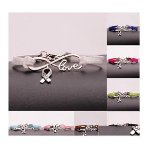 Pulseras con dijes Moda Concientización sobre el cáncer de mama Esperanza para mujeres Hombres Cinta Amor Veet Cuerda Cuerda Envoltura Brazalete Diy Joyería hecha a mano Dro Otuf1