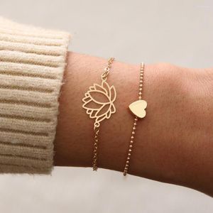 Bracelets de charme Mode Creux Bracelet Ensembles Lotus En Forme De Coeur Pour Femmes Bijoux Accessoires En Gros Pulseras Mujer 2023