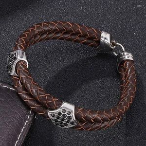 Bracelets de charme bijoux de mode bracez bracelet en cuir tressé en corde brun avec zircon pour hommes femmes S.Steel Hand Fr0208