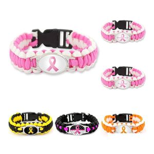 Pulseras de encanto Moda Cinta rosa Cáncer de mama Luchador Conciencia Pulseras al aire libre Brazalete para mujeres Hombres S Deportes Dhcey