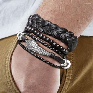 Bracelets de charme Plume Hommes Ensembles en cuir Multi Strand Wrap Bijoux Bohème Cadeaux pour lui