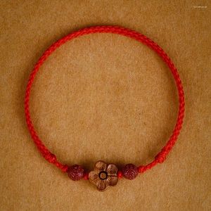 Pulseras de encanto Feng Shui Pulsera Tallado a mano Caoba Flor de melocotón Flor de la suerte Brazalete para mujeres Amor Amigos Dinero tejido a mano