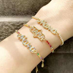 Charme Bracelets FLOLA Multicolore MaMa Maman Pour Femmes CZ Pave Zircone Goupille De Sécurité Bracelet Bracelet En Gros Bijoux Cadeaux Brtd06