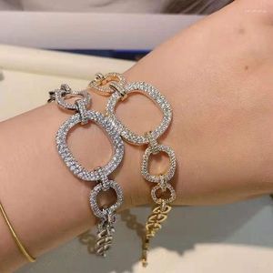 Bracelets porte-bonheur Funmode cubique Zircon pavé lien chaîne couleur or femmes Pulseras Mujer vente en gros FB151