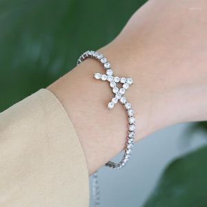 Bracelets porte-bonheur Funmode mousseux strass Tennis CZ lettre A pour femme bijoux de fête de mariage Pulseras Mujer vente en gros FB53