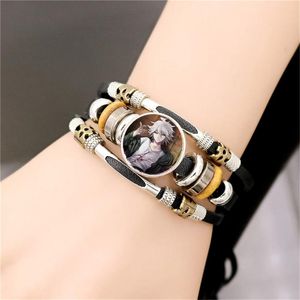 Bracelets porte-bonheur jeu Danganronpa V3 tuer l'harmonie Bracelet en cuir Oma Kokichi dessin animé Figure bouton pression tissage multicouche pour les femmes