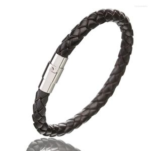 Bracelets de charme Bracelet en cuir véritable hommes en acier inoxydable fermoir magnétique bracelets faits à la main tressés en gros