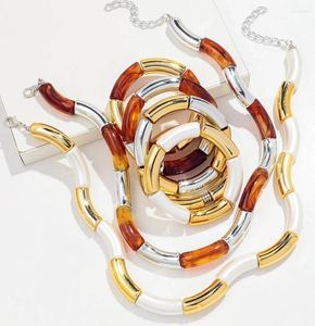 Bracelets de charme couleur or chunky bambou acrylique en résine femme courbe courbe extensible collier de bracelet empilable