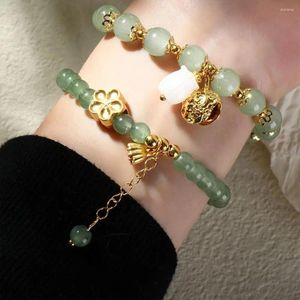 Bracelets de charme Couleur Or Lotus Pendentif Décoration Artisanat À La Main Femmes Chinois Chaîne Bracelet Main Chaîne Jade Perlé