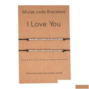 Charm Bracelets Hecho a mano Código Morse Beads Ajustable 2 Unids / set Pulsera Con Te Amo Letras Cartón Joyería Creativa Para Amante Dh8Cl
