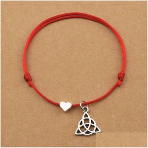 Bracelets porte-bonheur fait à la main noeud de la Trinité irlandais Triquetra symbole amour coeur rouge corde cordon réglable pour femmes hommes Couple bijoux goutte Del Dhtxy