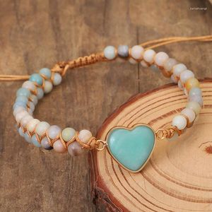 Bracelets porte-bonheur Bracelet en pierre en forme de coeur Fabriqué à la main Creative Knitting Double couche Winding Stone Beads Yoga For Women's Men Jewelry