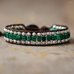 Bracelets porte-bonheur Hiphop perlé manchette homme Malachite perles tibétaines Bracelet en cuir Bracelet Bracelet Boho amoureux Couples bijoux