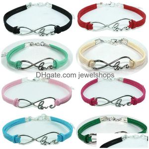 Bracelets de charme Infinity Love Bracelets de charme Sier numéro huit en cuir suédé bijoux Promotion cadeau pour femmes filles mode Wrap Meta Dhyda