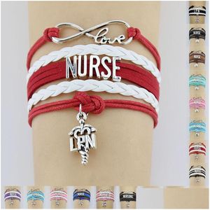 Bracelets à breloques Infinity Love Nurse Nursing Lpn Cna Hat Heart Charms Bracelet Enregistré Réglable En Cuir Femmes Hommes Bijoux Drop Del Dhsah