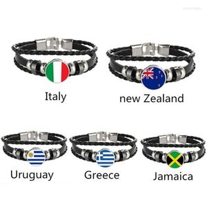 Pulseras de encanto Italia Zelanda Uruguay Grecia Jamaica Bandera Pulsera de cuero multicapa Moda Hombres y mujeres Joyería