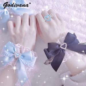 Bracelets de charme Style japonais Mine Lolita Bracelet doux dentelle amour coeur noeud papillon fille strass manchettes pour femmes