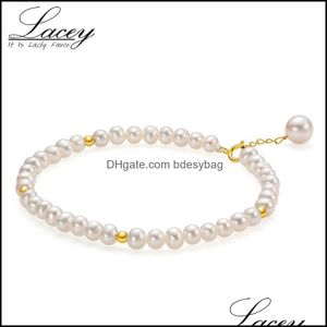 Charm Bracelets Jewelry Natrual Round Water Pearl For WomenReal 18K Yellow Gold Strand Bracelet Baby Girl Gift Drop De Dkc