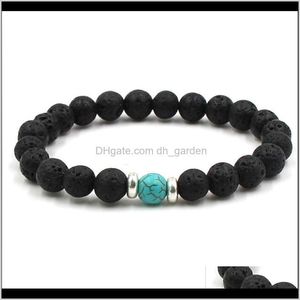 Charm Bracelets Jewelry10 Colors Natural Black Lava Stone Beads Elástico Aceite Esencial Difusor Pulsera Volcanic Rock Beaded Hand Strings Kk