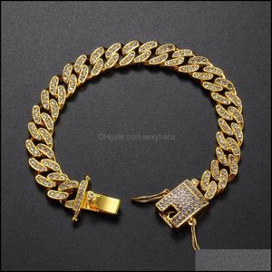 Charm Bracelets Jewelryeuropean y American Hip Hop Mens Butterfly Button Hiphop Gold Plated Bracelet Cross Border Fl Diamond Cuban Drop De