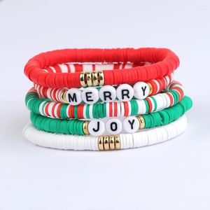 Bracelets de charme Joy Joyeux Noël Père Noël Arbre Cerf Poterie douce Élastique Perles Bijoux Femmes Filles Garçon Cadeau (A SET-5PCS)