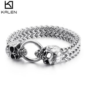 Bracelets de charme KALEN Punk acier inoxydable crâne bracelet à breloques hommes maille chaîne bracelet homme bijoux accessoires 230907