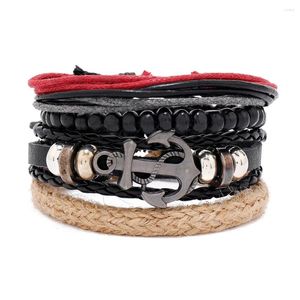 Bracelets de charme bracelet en cuir pour hommes street s ancre de mer vintage corde multi-couches