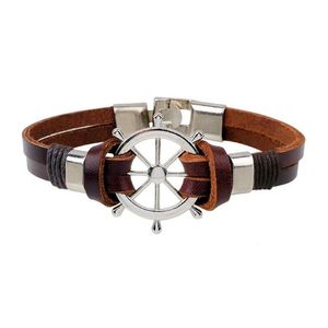 Bracelets de charme Cordons en cuir Wrap pour hommes Rétro Hipe Rudder Anchor Cowe Corde Fabriqué à la main Bracelet de tissage Bracelets mâles en gros Drop Del Dhmow