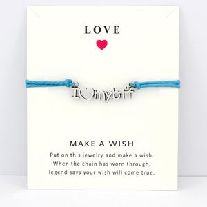 Pulseras con dijes Love My Friend Forever Card Hope Faith Jewelry Light Brown Blue Wax Cords Mujeres Hombres Chica Christmas GiftCharm