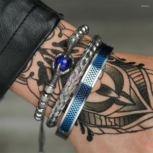 Pulseras de encanto Conjunto de lujo Pulsera para hombres Brazaletes de cuerda hechos a mano de acero inoxidable Eagle con Tigereye Accesorios de regalo de piedra natural