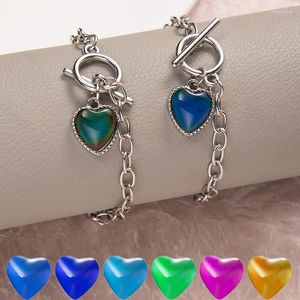 Bracelets de charme magnétique coloré changement d'humeur coeur pendentif pour femmes fille contrôle de la température changement de couleur bracelet mode