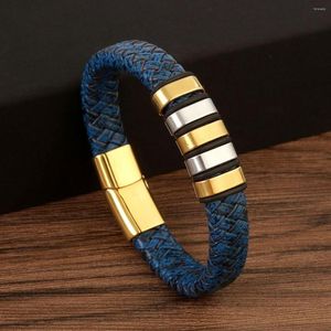 Pulseras con dijes Malaquita Azul Vintage Multicapa Cuero tejido a mano Hombres Ojo de tigre Grano Hebilla magnética Pulsera Joyería de lujo Regalo