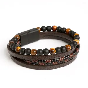 Bracelets de charme Vintage en cuir véritable pour hommes, bracelet en corde tressée multicouche, pierre naturelle, style punk, boucle magnétique en alliage d'oeil de tigre