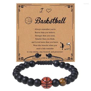 Pulseras de encanto Hombres Baloncesto Bead Black Matte Beads Pulsera para niños Nieto Hijo Jugador Deportes Regalos Joyería de moda Fútbol