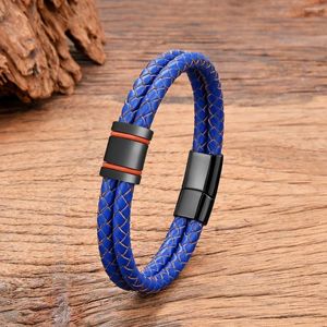 Pulseras con dijes Pulsera de cuero marrón doble para hombres Joyería clásica de acero inoxidable hecha a mano para amantes Accesorios simples