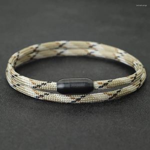 Pulseras con dijes Pulsera paracord para hombre Hebilla magnética de acero inoxidable negro Braslet náutico de doble capa Cuerda de rescate al aire libre Braclet Pulsera