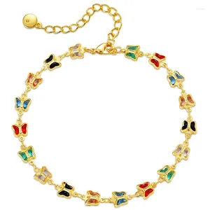 Bracelets de charme Papillon en cristal de couleur mélangée pour femme Cuivre 18K Véritable Or Perle Coeur Bracelet Élégant Bijoux Faits À La Main