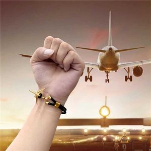 Bracelets de charme Mkendn Vente chaude en acier inoxydable Airplane Bracelets Men Femmes Véritable bracelet en cuir multicouche Freestyle Homme bijoux Y240510