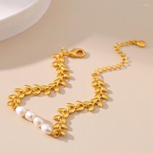 Bracelets porte-bonheur MKOPSZ or doux couleur épis de blé chaîne Bracelet Baroque Imitation perle pour les femmes mode bijoux cadeaux