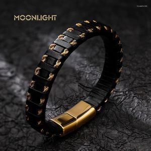 Bracelets de charme MOONLIGHT Style classique doré en acier inoxydable tressé en cuir bracelet pour hommes aimant boucle bracelet cadeau bijoux en gros