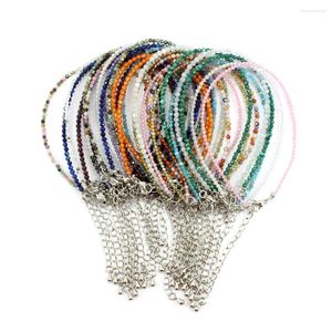 Bracelets porte-bonheur naturel 2MM perles de pierre à facettes collier Zircon Lapis Lazuli aigue-marine Turquoise pour femmes hommes mignon bijoux cadeau