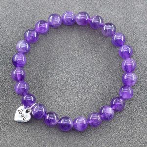 Bracelets de charme Énergie naturelle Amethyst Femmes hommes guérison Quartz Purple Crystal Heart Pendant Bijoux Male Bangle Male Gift For Girlfriend