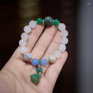 Bracelets de charme Bracelet de jade de soie d'or naturel pour femmes bracelet de pierres précieuses de lotus chanceux dans le style rétro chinois cadeau parfait amis