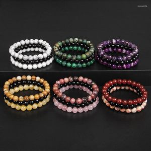 Bracelets porte-bonheur pierre naturelle 8mm ligne noire motif rouge Agate-like cristal rose trois couches combinaison perles Bracelet