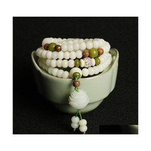 Pulseras de encanto Piedra natural Bodhi Root Wrap White Jade Budista 108 unids Buda Beads Rosario Bodhis Pulsera para mujeres 134C3 Drop de Dhiz6