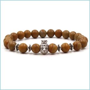 Bracelets de charme Bracelet en pierre naturelle Lion Owl Léopard Tête de Bouddha Skl Bois Perle Drop Livraison Bijoux Dhmfg