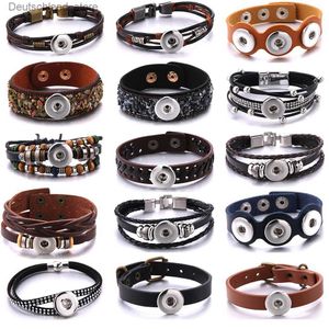 Pulseras con dijes Nuevo 18 mm Botón a presión Joyería Cuero Marrón Negro Pulsera a presión Moda Pulsera de cadena de cuerda trenzada hecha a mano Fit Hombres y mujeres Q230925