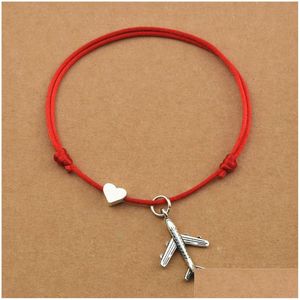 Charm Bracelets New Casual Heart Love Plane Airplane Pendant Red Cord Lucky Para Mujeres Hombres Aircraft Model Travel Jewelry Gifts Drop Del Dhoak